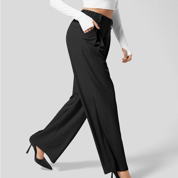 11H2.- High Waisted Plicated Side Pocket Wide Leg Waffle Work Pants Size M (P) - Picture 1 of 6